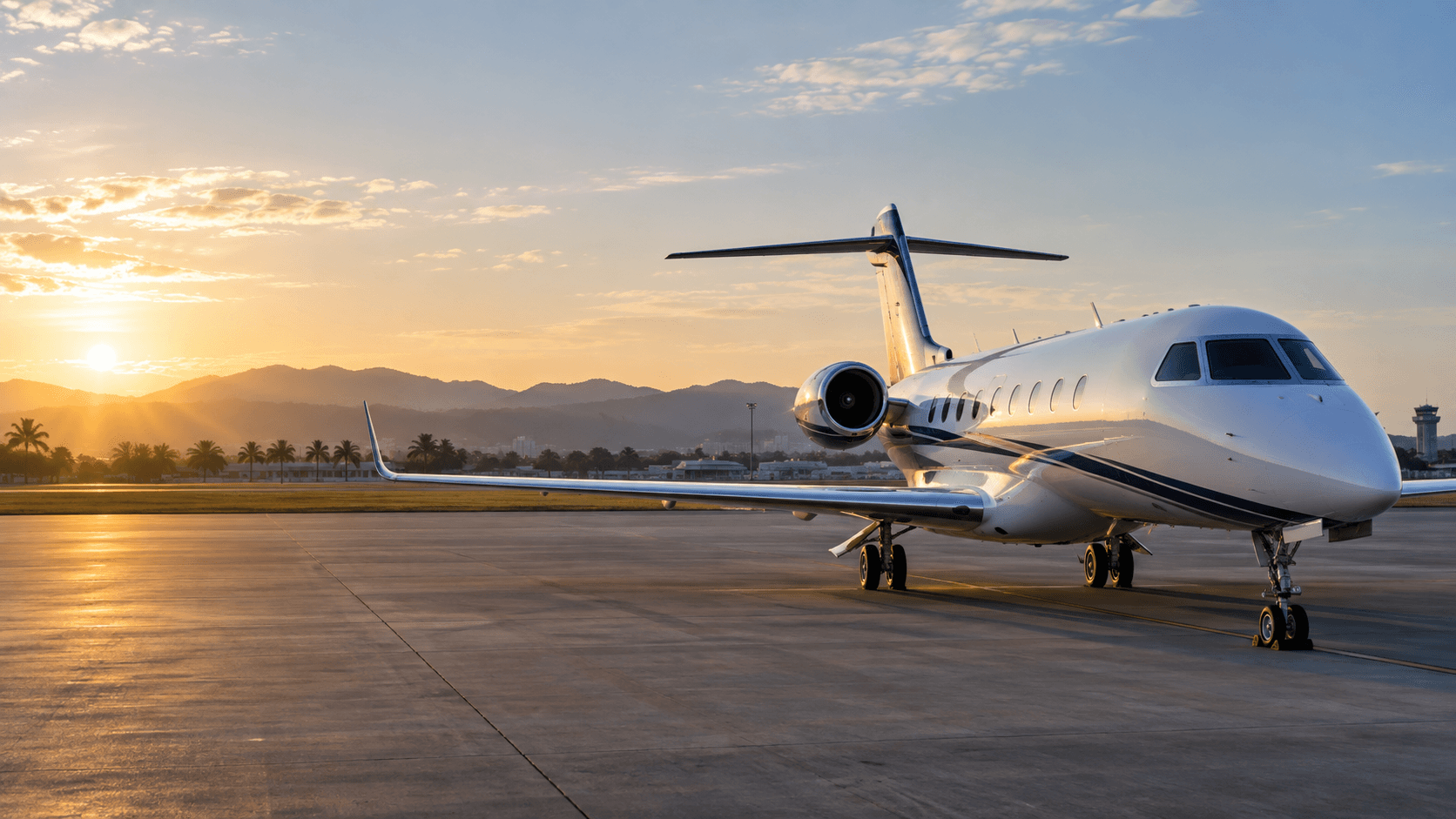 Blog da VOE MTX 5 Aeronave executiva estacionada em aeroporto ao nascer do sol